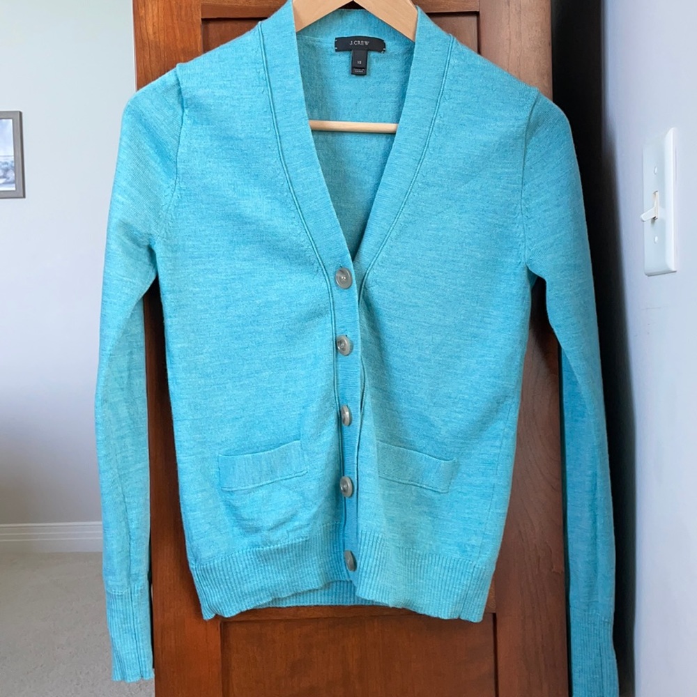 JCrew Aqua Merino Wool Cardigan
